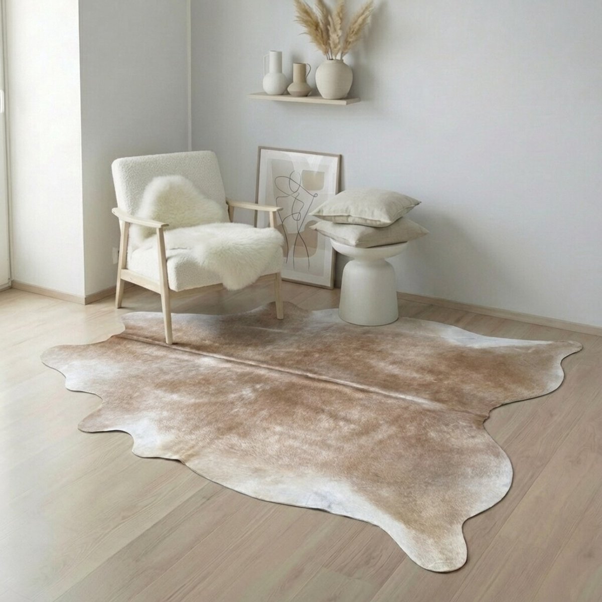 Koeienhuid Vloerkleed - Beige / Champagne / 0169 - 215 x 205 cm - Koeienkleed / Koeienvel / Dierenvel / Dierenhuid / Koehuid Tapijt
