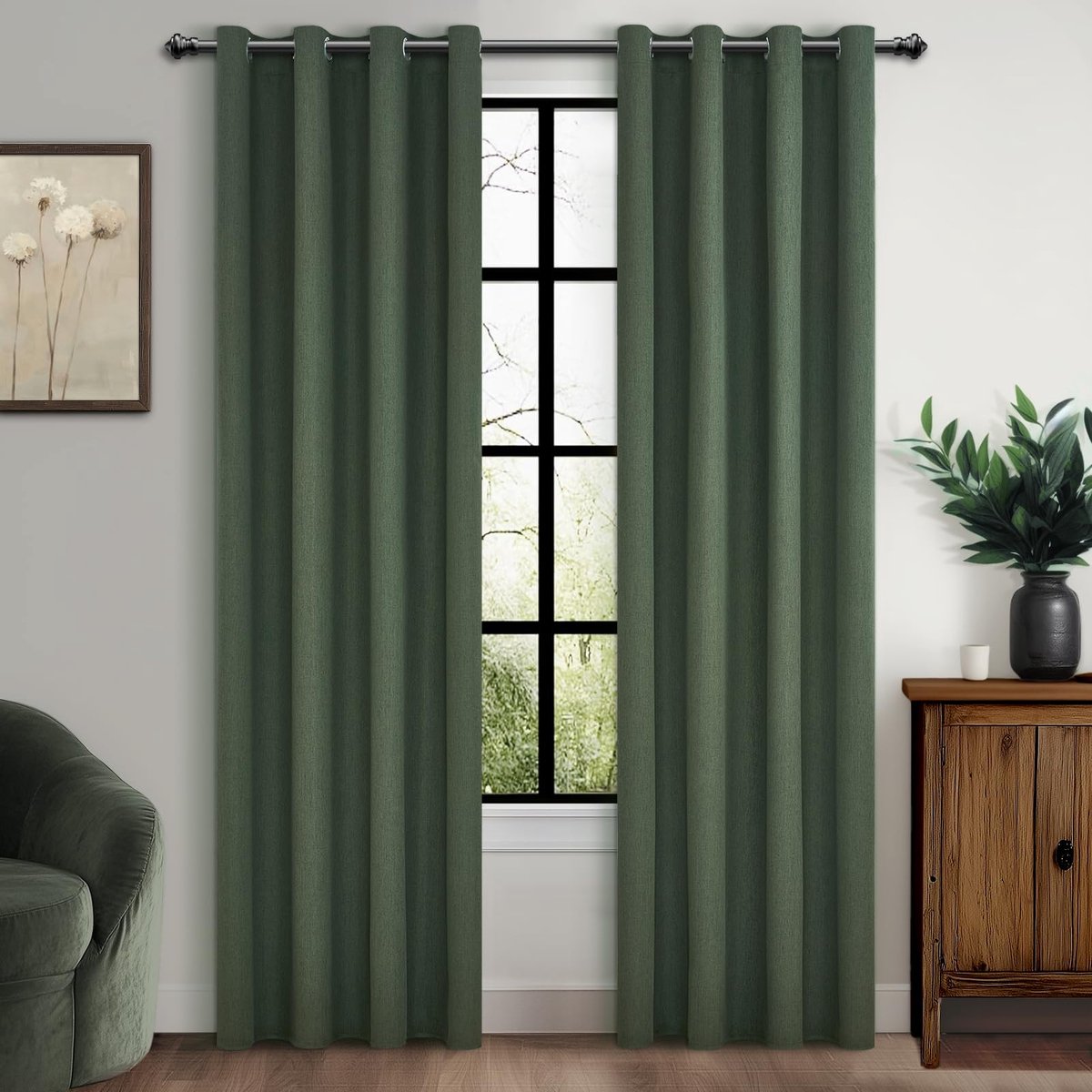 Unyqoos Olijfgroene verduisteringsgordijnen met linnenstructuur voor slaapkamer en woonkamer