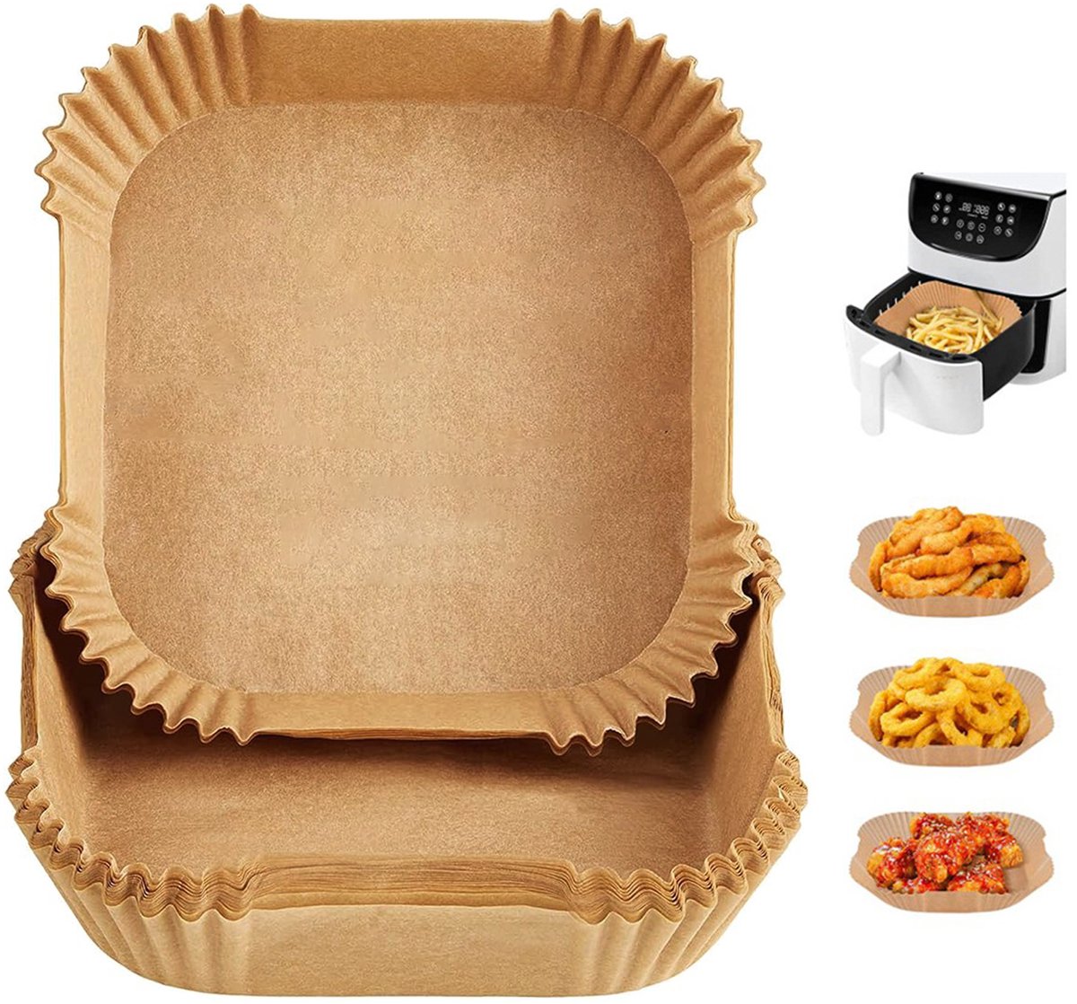 Ynkkvre – Bakpapier – 100 stuks voor airfryer – 20 cm vierkant – anti-aanbak, olie- en waterbestendig – geschikt voor airfryer, oven en magnetron