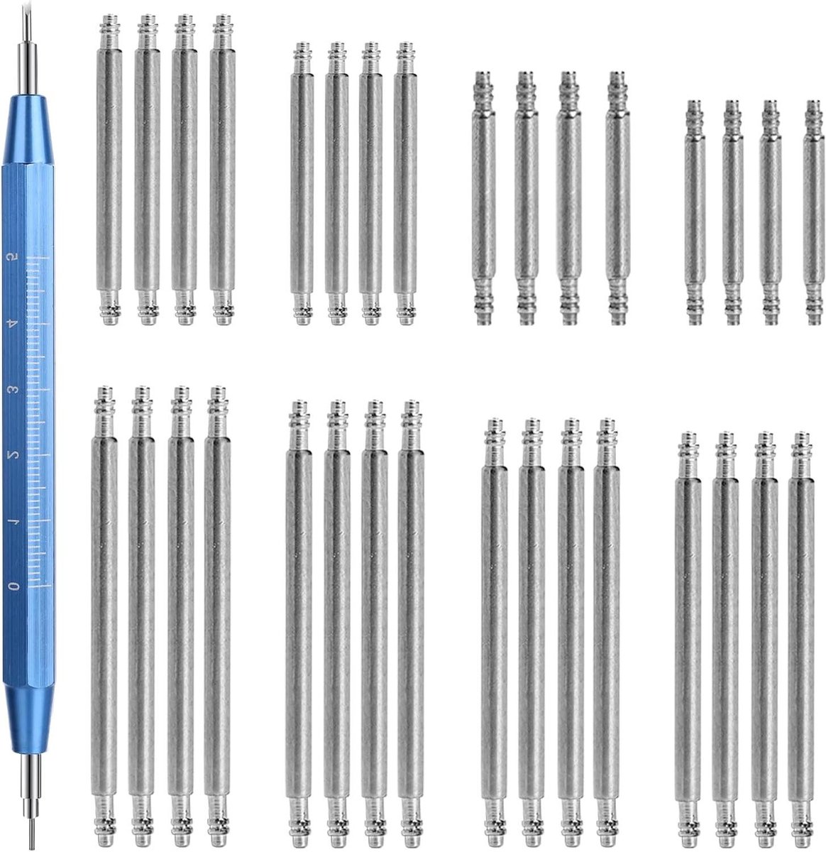 Cosensi - Horlogeband Pinnen Set | Roestvrij Staal | 32 stuks | Inclusief Link Verwijderaar | 12-26 mm | Horlogeband Aanpassing Gereedschap | Heavy Duty