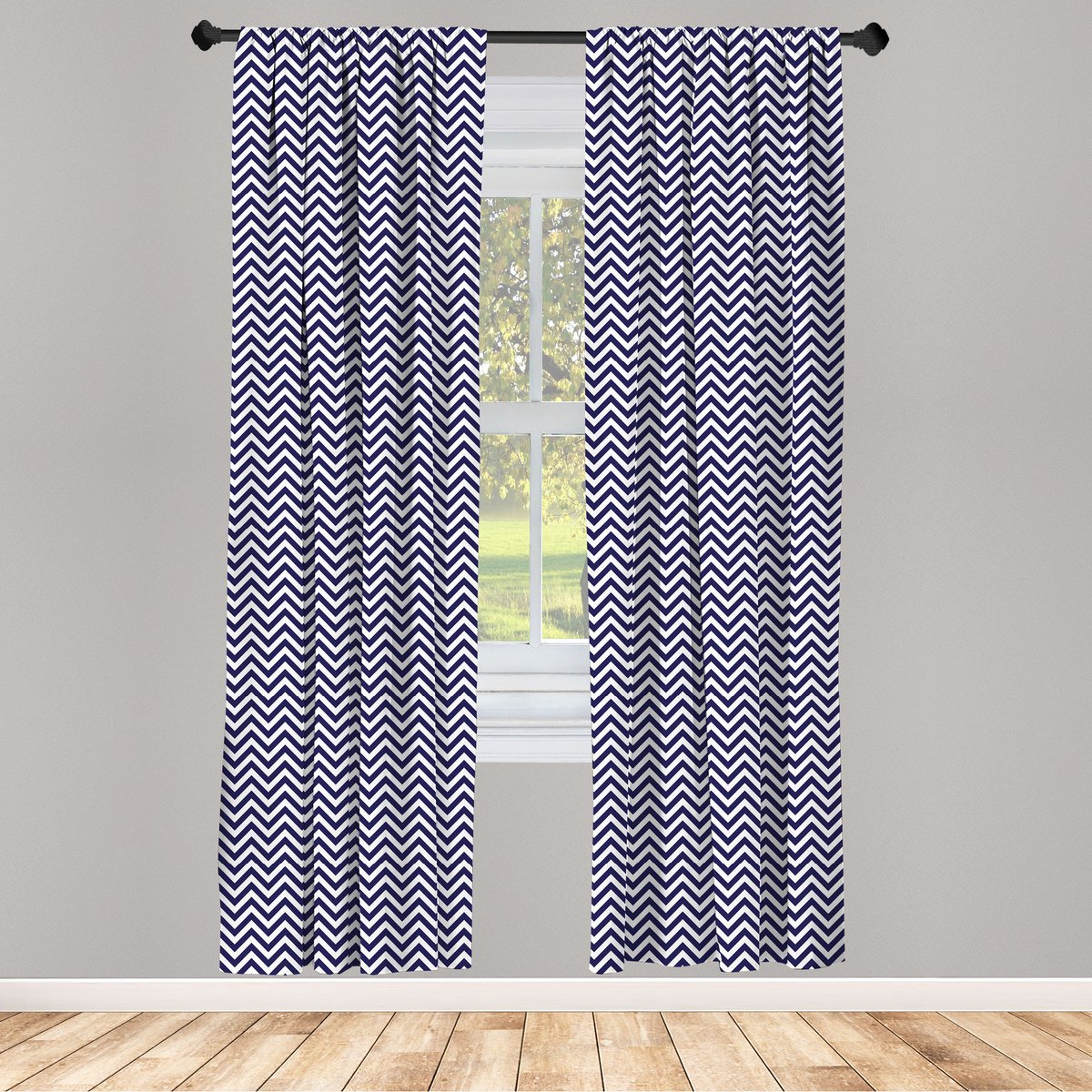 ABAKUHAUS Raamgordijnen – marineblauw-wit – 2x panelen 75x245 cm