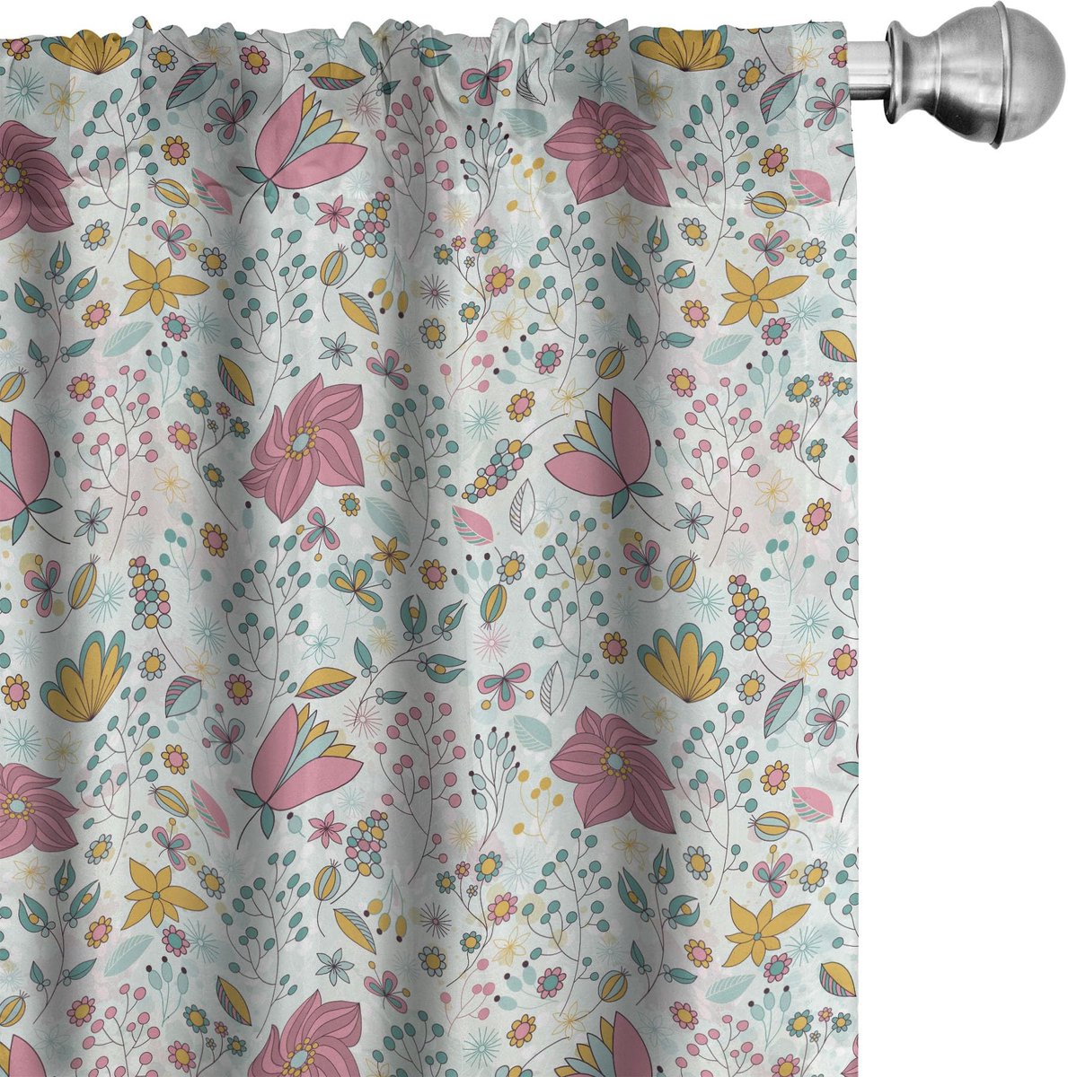 ABAKUHAUS Gordijnen met Bloemenpatroon – 2x75x245 cm – Microvezel Roze Rosa Multicolor