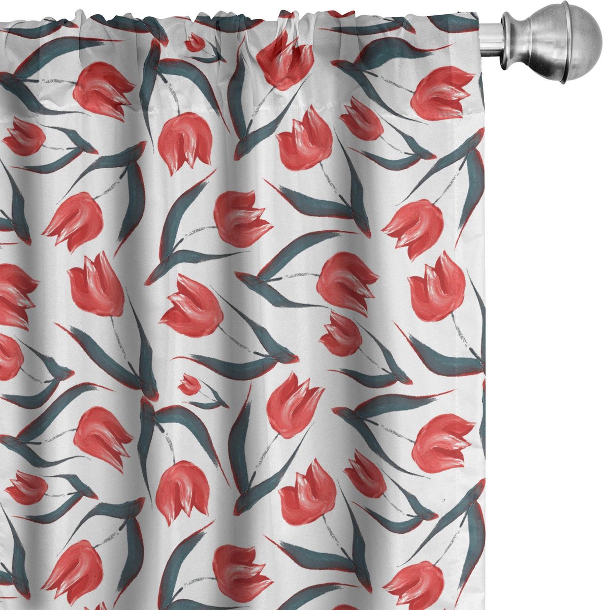 ABAKUHAUS Tulpen gordijnen – 2x75x225 cm – microvezel, halfdonker, digiprint groen-rood