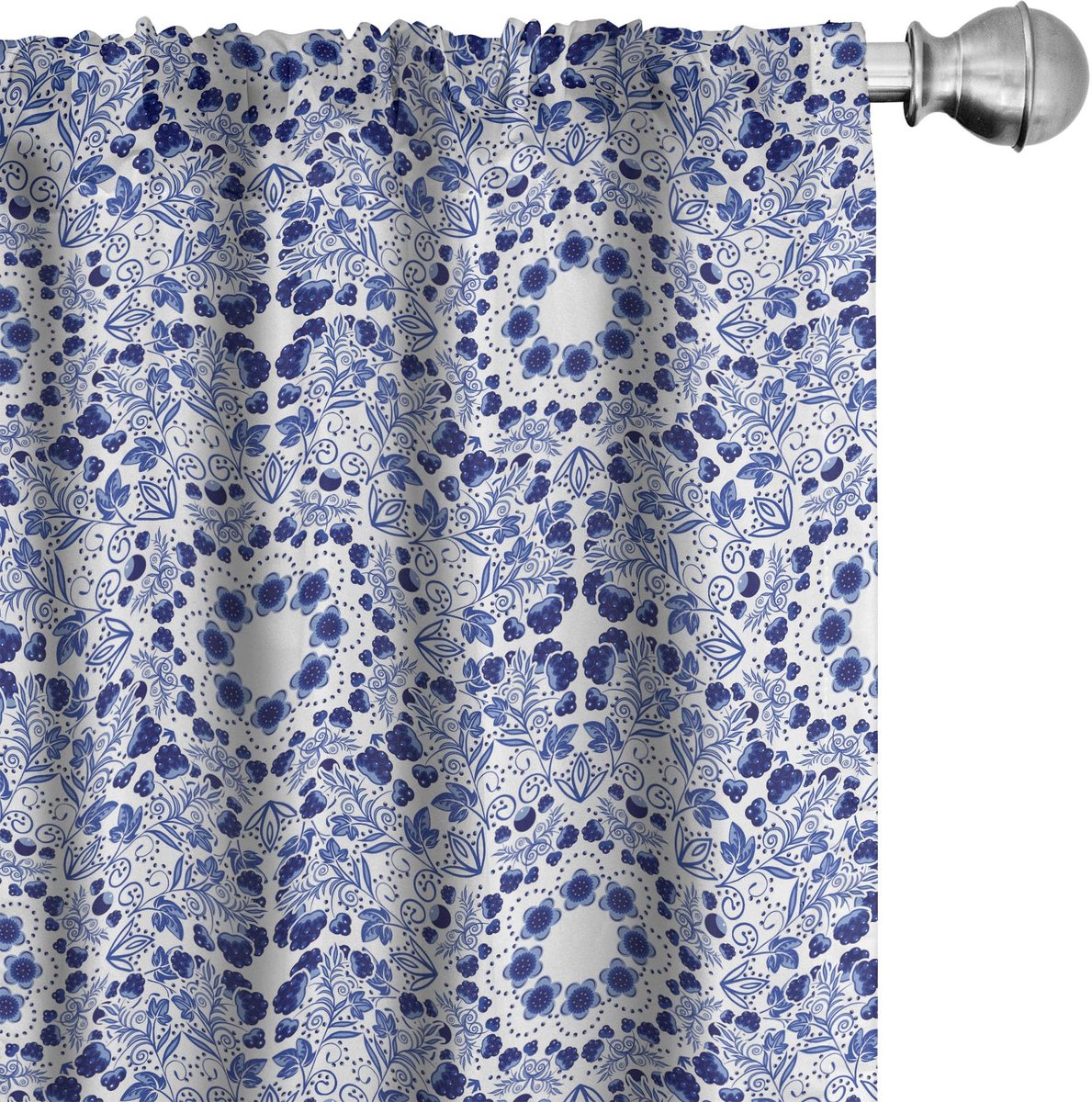 ABAKUHAUS Bloemen gordijnen – 2-delige set blauw, microvezel