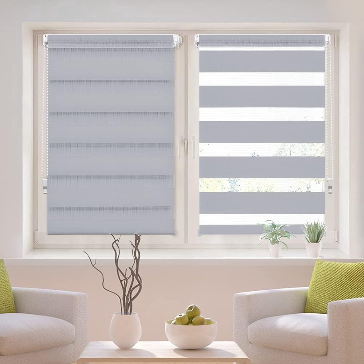Stunq® Dubbel rolgordijn duo-rolgordijn, klembevestiging, zonder boren, voor ramen, lichtdoorlatend en verduisterend (65 x 150 cm (stofbreedte: ca. 61 cm), lichtgrijs)