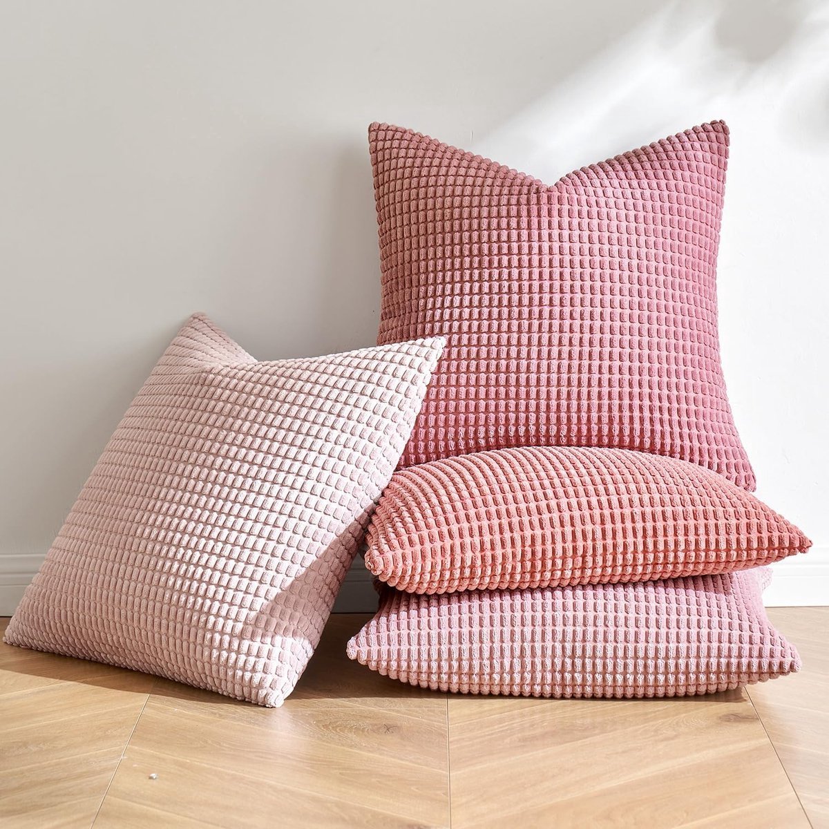 Stunq® Set van 4 kussenslopen, decoratieve kussenslopen, ribfluweel, bankkussen, decoratieve overtrek voor bank, woonkamer, slaapkamer, kantoor, 45 x 45 cm, roze serie