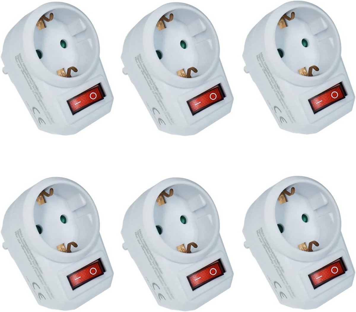 Tussenstekker met Schakelaar (6 stuks) - Energiebesparend Wit Stopcontact met Aan/Uit