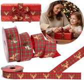 Rode kerstlint met ruitjesmotief, cadeaulint Merry Christmas 2,5cmx2,7m