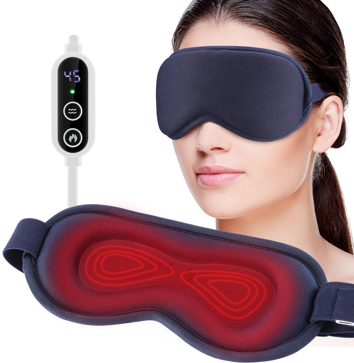 Elektrisch stoommasker voor de ogen met 3D-massage, constante temperatuurwarmtetherapie, intelligente timer, slaapfunctie, lichtblokkering en verlichting van vermoeide ogen.