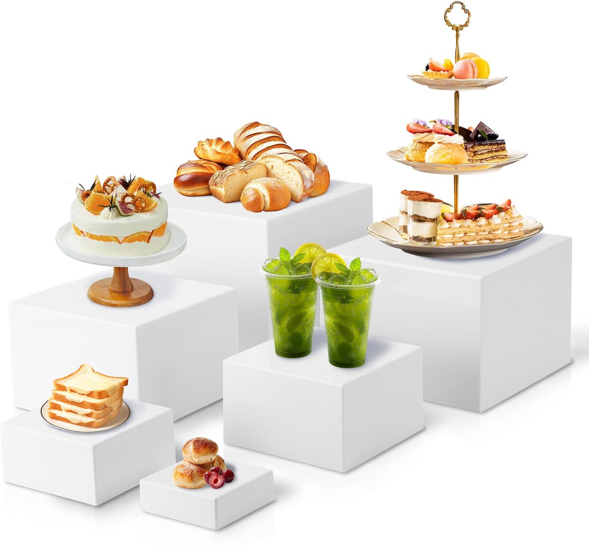 6 Stuks Taartstandaards, Taartstandaard Taartstandaard Bruiloft Buffetstandaard Herbruikbare Kubusstandaard voor Bruiloften Verjaardagsfeestjes Cupcake (WIT)