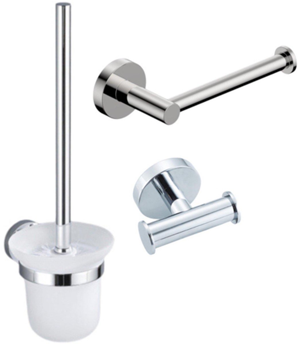 FugaFlow Eccelente Acces Toiletset 3-delig - toiletrolhouder zonder klep - toiletborstel - handdoekhaak dubbel rond - Chroom