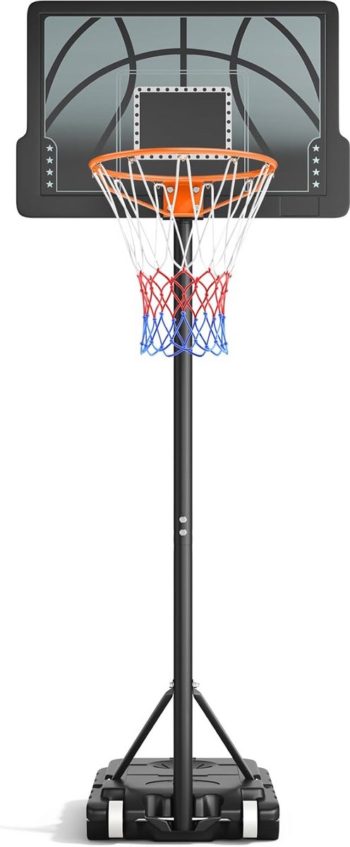 In Hoogte Verstelbare Basketbalstandaard voor Buiten en Binnen - Draagbare Ring met Stevig Bord