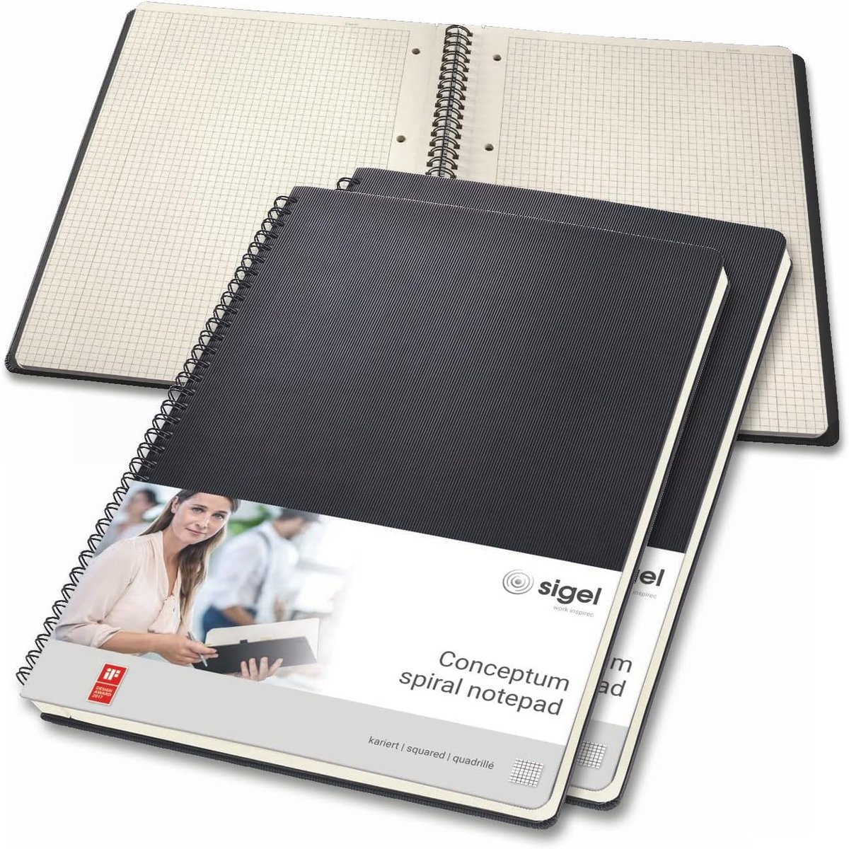 Spiraal Kladblok A4 Geruit Hardcover Zwart 3 Stuks