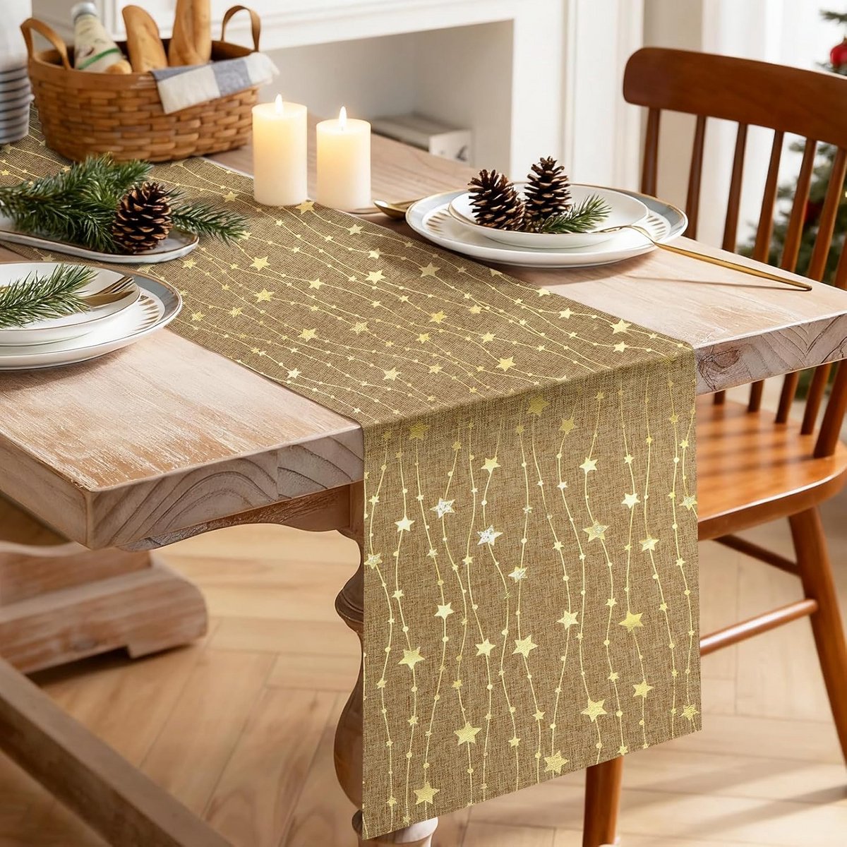 Luxe Tafelkleed voor Kerst, Bruiloft en Feest met Gouden Sterrenprint