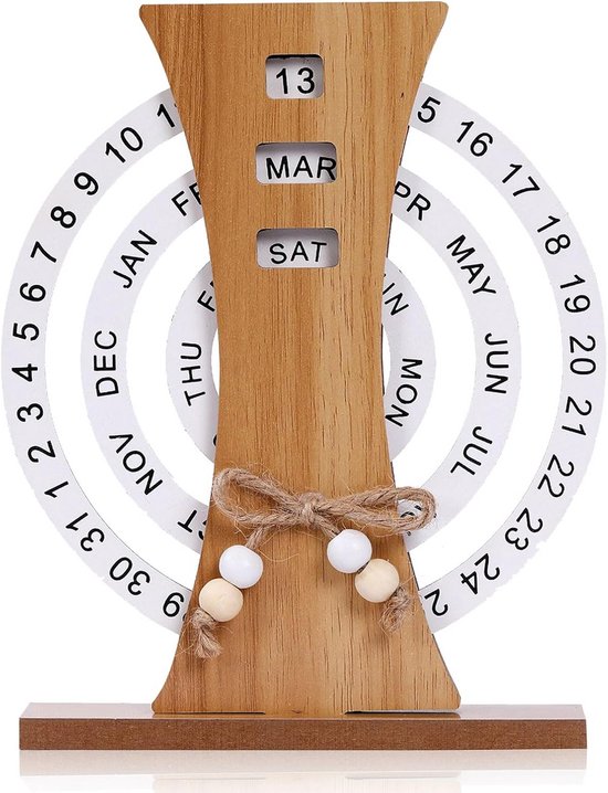 Garosa Houten Blokkalender, Vintage Eeuwigdurende Desktopkalender met