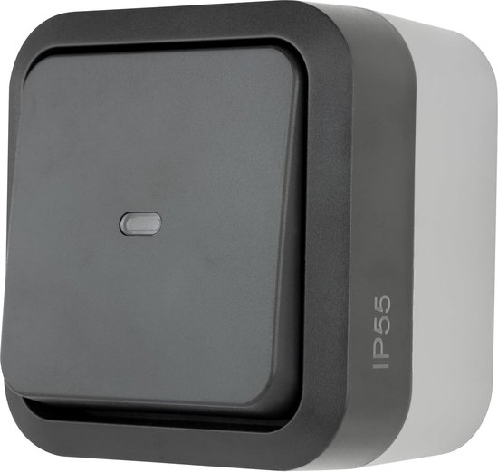 REV AquaStorm, dubbel stopcontact, stopcontact voor vochtige ruimtes IP55, tweepolig, opbouw verticaal, 230 V, 16 A, antraciet