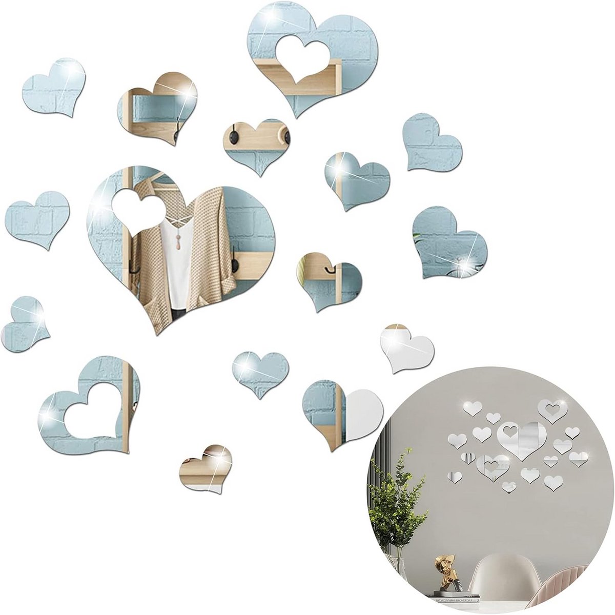 16 Stuks Acryl Spiegel Hart Muurstickers Zelfklevend Decoratie voor Woonkamer Slaapkamer