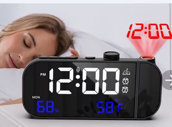 Foto: Fm radio met led projectieklok dubbele wekker voor temperatuur en vochtigheid 