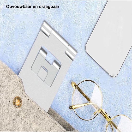 Moreik Verstelbare Telefoonstandaard – Opvouwbaar – Met Verzwaard Metalen Voet – Antislip Siliconen Pads – Universeel Voor Smartphones En Tablets