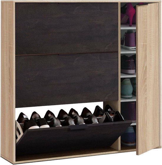 Dmora Schoenenkast met vijf deuren met spiegel, kleur eiken, 71 x 181 x 20 cm