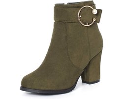 Dames Enkellaarzen met Blokhak en Ritssluiting - Trendy Schoenmode