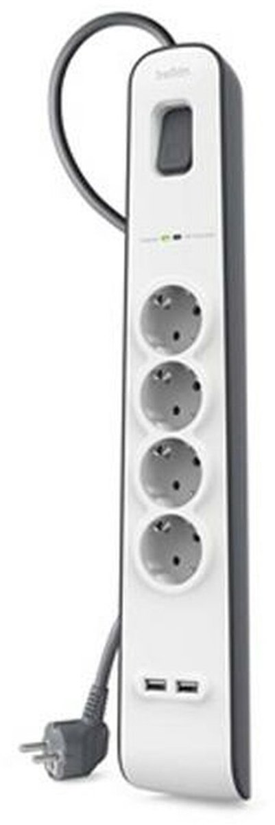 Belkin Stekkerblok met 4 uitgangen en 2 USB poorten 2.4A - overspanningsbeveiliging