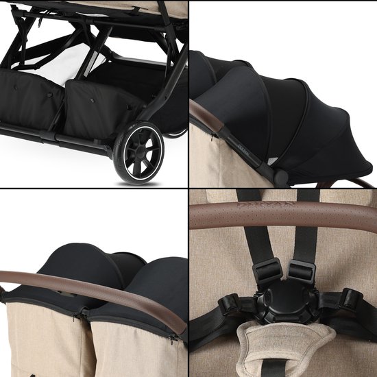 Deryan Luxe Rolo X2 V2 Dubbele Buggy - Duo Buggy - Nougat van Deryan — afbeelding 4