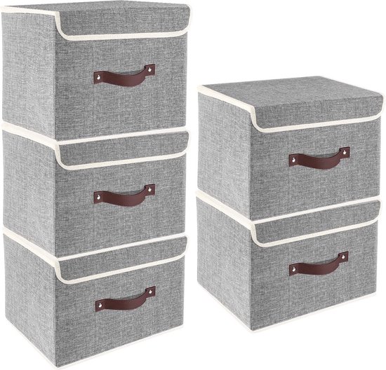 Foto: Stunq 5 stuks opvouwbare opbergdozen met deksel opbergdozen met deksel dozen voor kleding opbergdozen voor speelgoed rek grijs