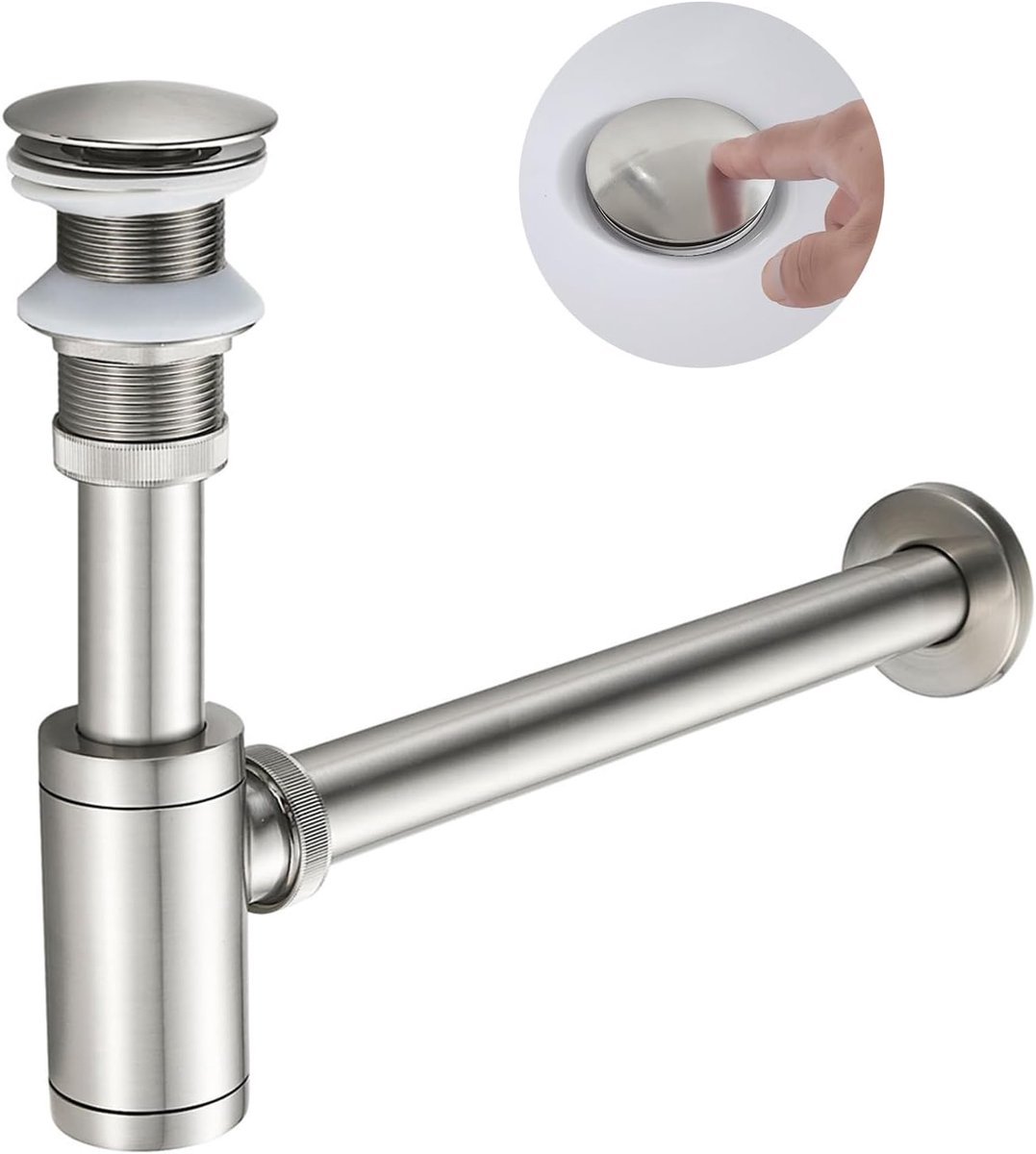 Stunq® Universele Sifonset voor Gootsteen en Wastafel zonder Overloop, Reinigingsopening, Perfecte Pasvorm