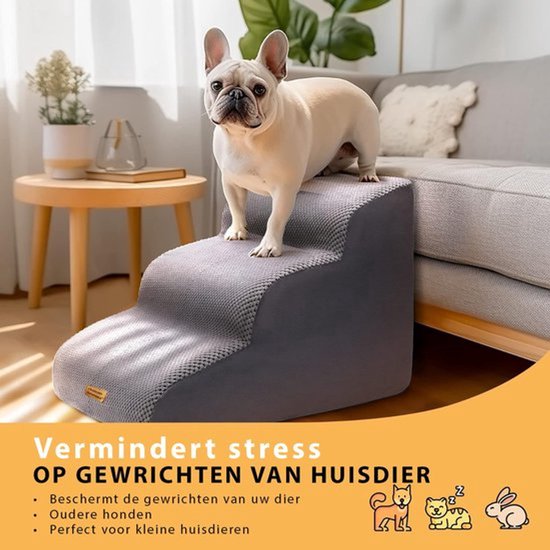 QWORK® Hondentrap 4 Treden, 74x40x52cm Wasbare Huisdiertrap