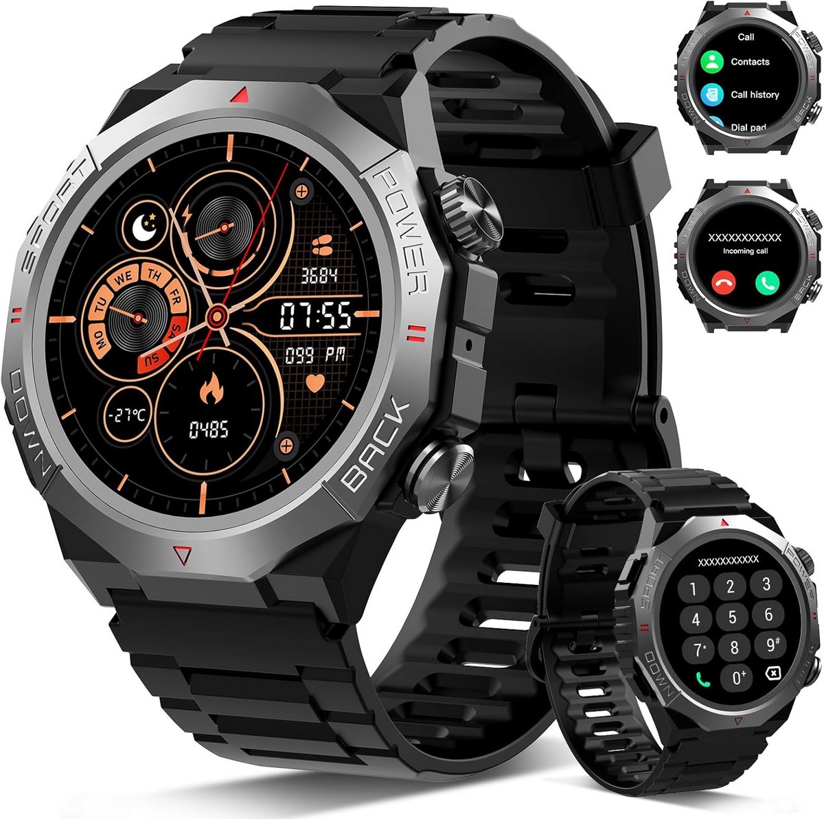 Smartwatch voor Heren Dames met Bellen, Hartslagmeter en Fitnessfuncties