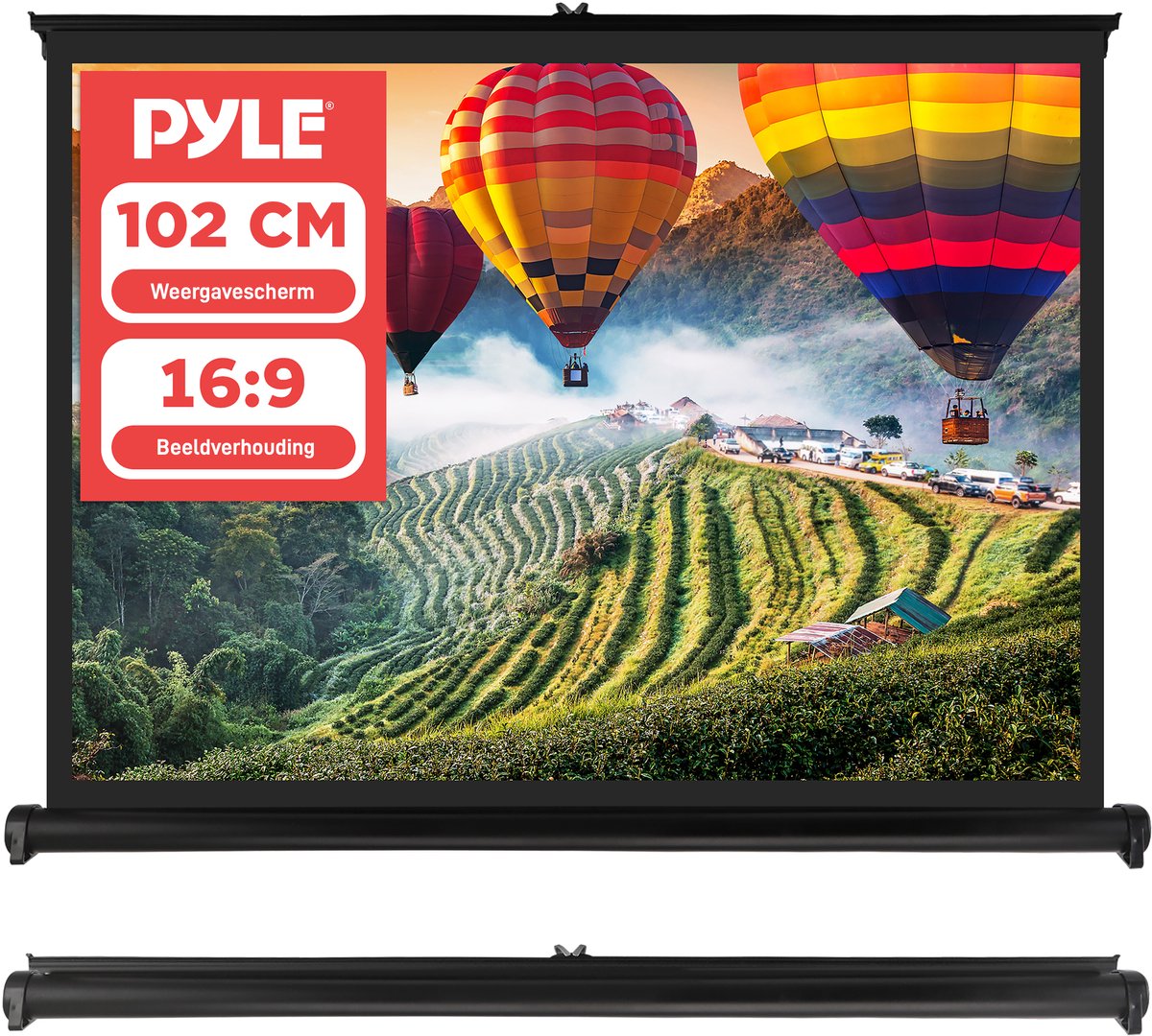 Pyle Projectiescherm – Draagbaar en Lichtgewicht Mobiel Projectiescherm met Eenvoudig Uittrek Systeem – 40 Inch, Binnen- en Buitengebruik - Wit