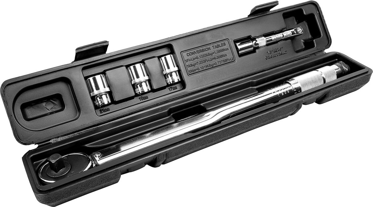 Momentsleutel set 1/2 inch met 3 doppen en verlengstuk, 40-210 Nm
