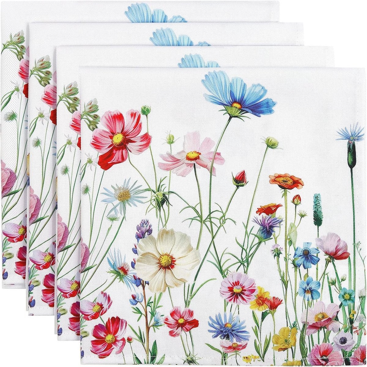 Stunq® Set van 4 Roze Bloemenstof Servetten voor Feestelijke Tafeldecoratie
