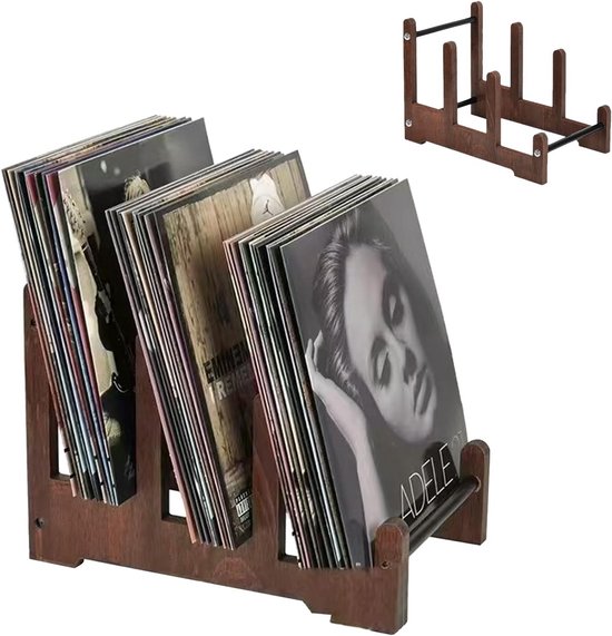 Grammofoonplatenstandaard hout vinylplaten opslag vinyl, zwart