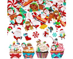 60 Stuks Eetbare Taartdecoratie Kerst: Cupcakes, Gebak en Feestversiering