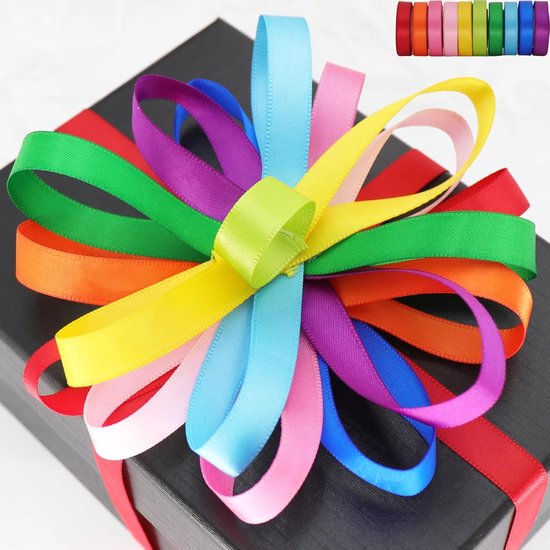 Ruban Satin - 10 pièces - 1 cm de large - Rubans - Polyester - Ruban cadeau - Ruban d'emballage - Ruban - Emballage cadeau - Pour Bricolage, Cadeaux, Décoration - 5 Mètres de long par partie
