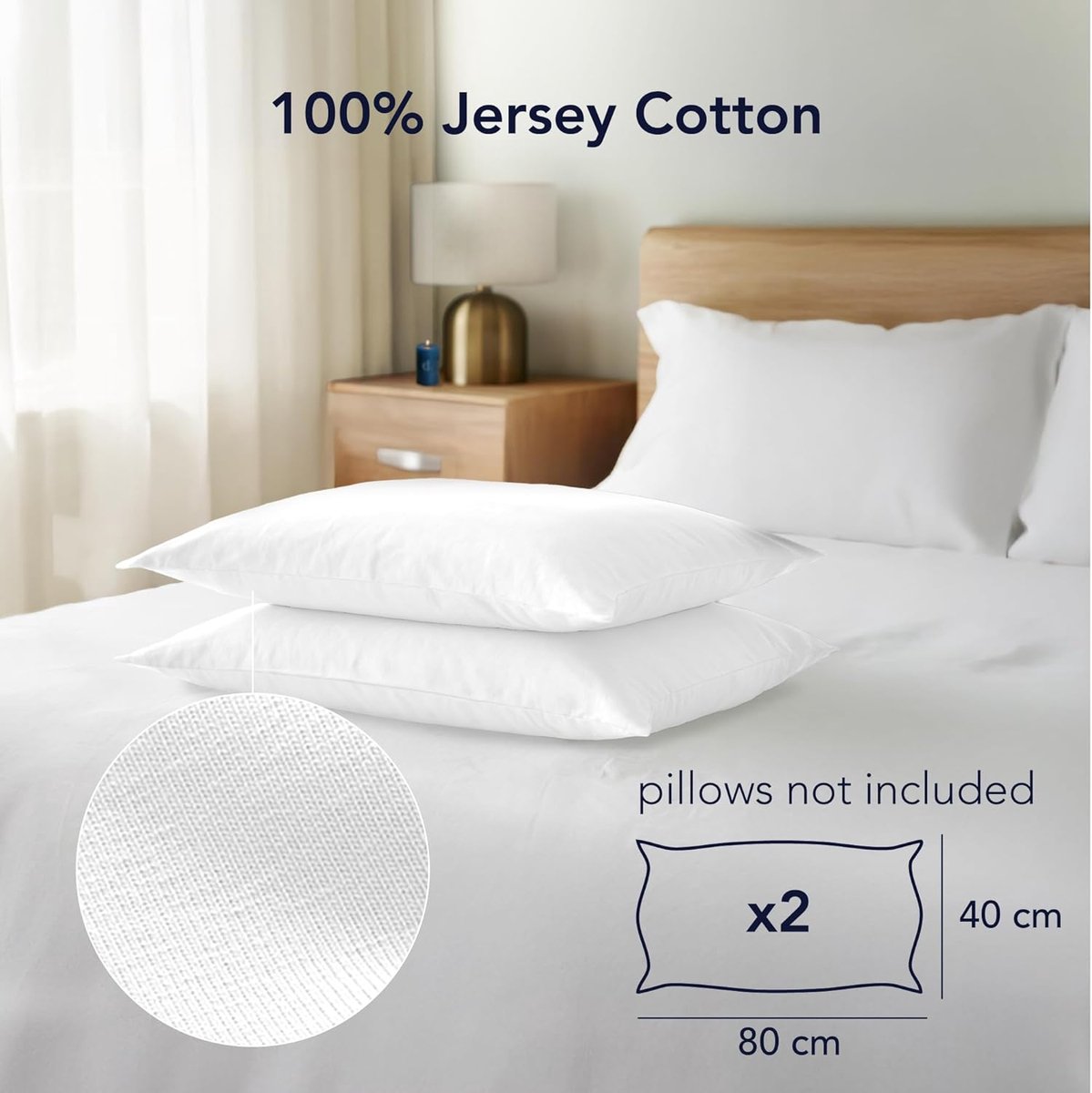 Famanu Kussensloop (set van 2) – wit katoen – voor kussens 40 x 80 cm – 100% jersey katoen – beddengoed dubbel bed kussensloop – kussenbeschermer – bestendig