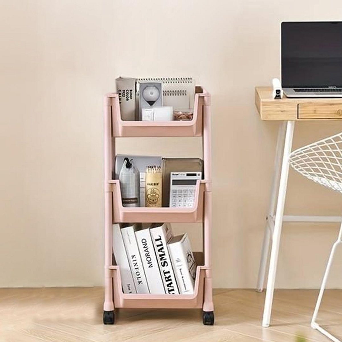 Multifunctionele Smalle Trolley met 3 Planken en 360 ° Draaibare Wielen
