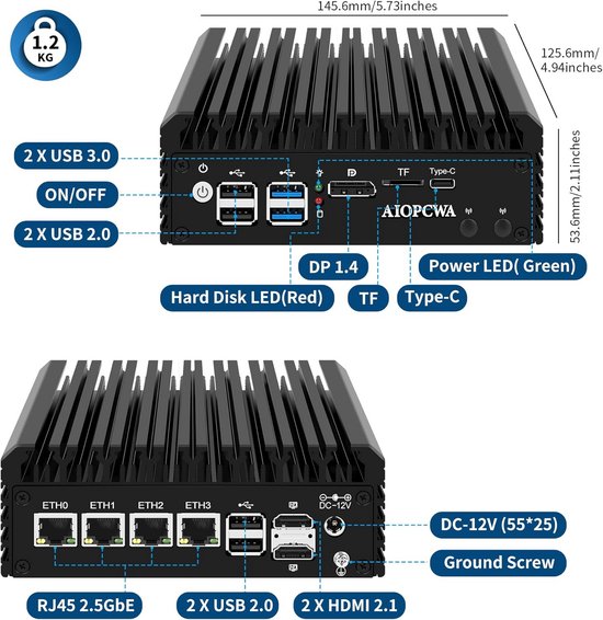 N150 Mini Computador Desktop Dual Gigabit Porta de Rede DP Saída de três telas J