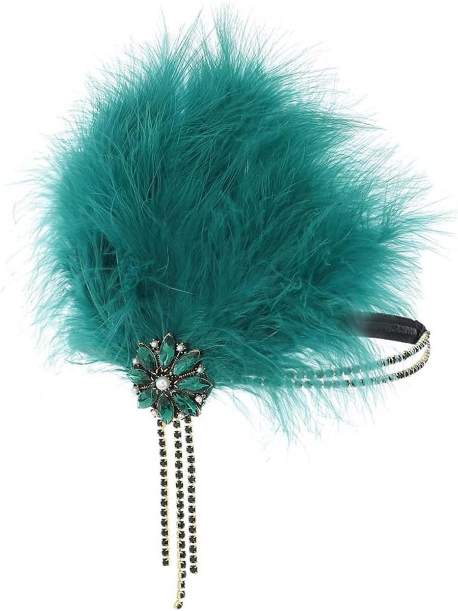 Groene Vintage Veer Hoofdband met Kristallen voor Themafeesten en Speciale Gelegenheden