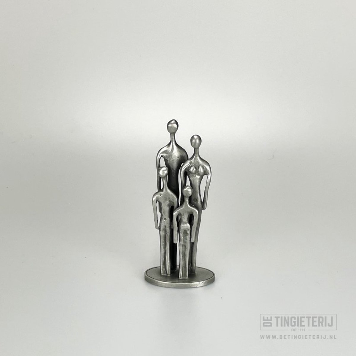 Sculptuur ''Het Gezin - 2 kind (13cm) - Familiebeeldje - Tinnen huwelijk - 10 jaar getrouwd - Vaderdag - Moederdag - Gezinssculptuur