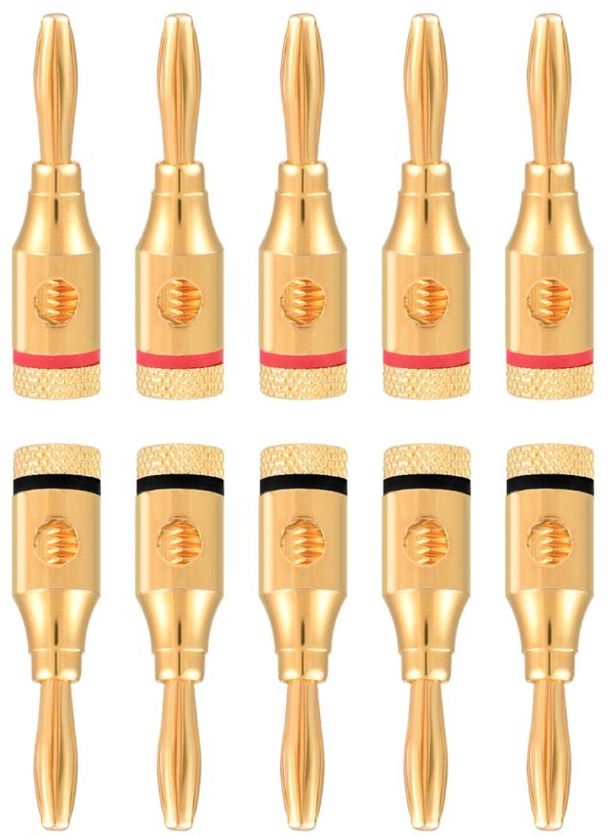 10 Stuks Vergulde Banaanstekkers (4mm) voor Luidsprekerkabels - Pure Koper Audio Connectoren