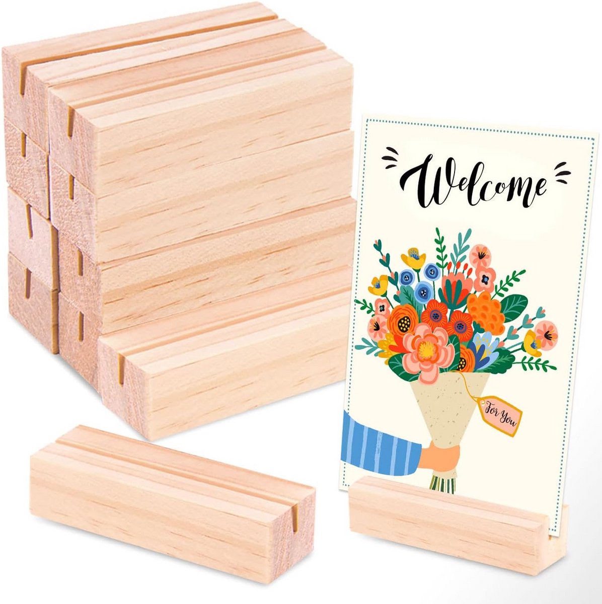 Houten Kaarthouders voor Naamkaartjes & Tafelnummers (10 Stuks)
