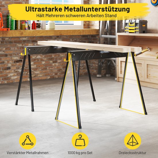 COSTWAY Werkbok, set van 2, tot 500 kg belastbaar, bokken inklapbaar, zaagbok met 2 x 4 steunarmen, draagbare inklapbare bokken met handgreep, steiger voor houtbewerking, 94 x 47 x 74 cm van Merkloos	 — afbeelding 5
