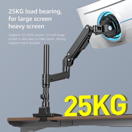 WALI Enkele monitorarm voor scherm tot 32 inch, extra hoge scharnierende monitorbevestiging, bureaumonitorstandaard met kantelbaar draaibaar, houdt scherm tot 10 kg, VESA 75 en 100 mm, zwart (M001XL