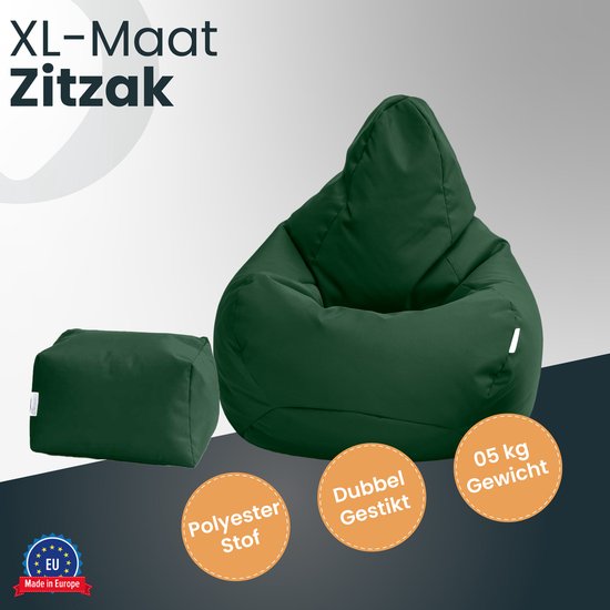 XL Zitzak en voetenbankje in donkergroen polyester, gemaakt in Europa.