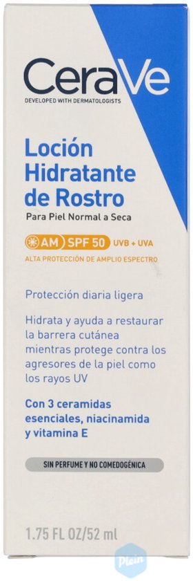 CeraVe Hydraterende Gezichtscrème SPF50 - voor Normale tot Droge Huid - met 3 Essentiële Ceramiden -52ml