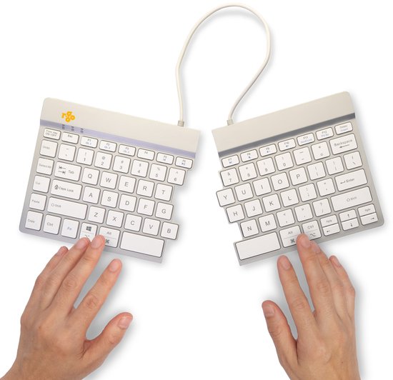 R-Go Split Break clavier ergonomique, compact design, avec logiciel de pause, ultra-mince, Bluetooth 5.0, Mode QWERTY (US), sans fil, blanc