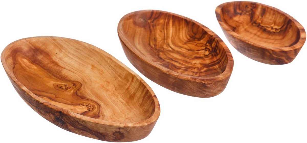 Tapas Serveerset van Olijfhout - 3 Delige Houten Schalen voor Snacks, Olijven en Dips